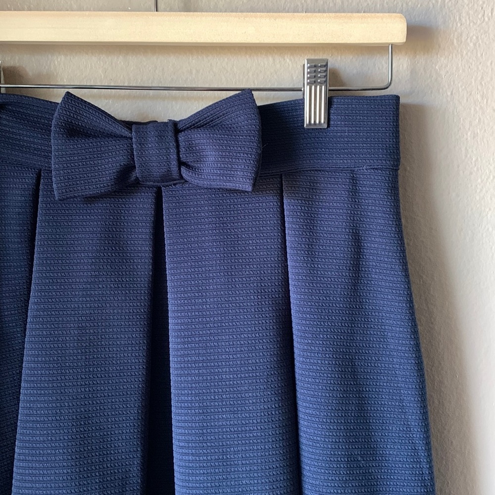 Navy Blue Pleated Mini Skirt with Bow